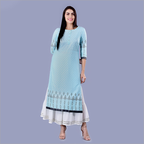 Blue Ladies Cotton Kurti