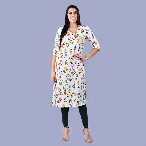 White Ladies Floral Printed Kurti