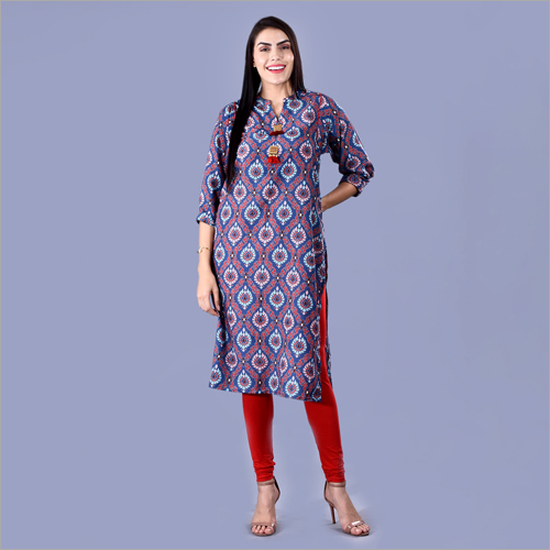 Purple Ladies Printed Straight Long Kurti