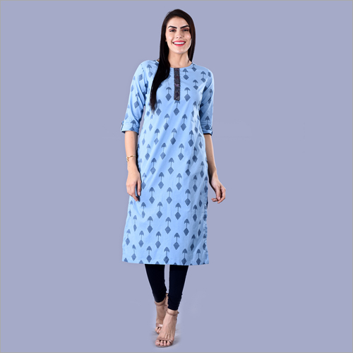 Blue Ladies Round Neck Kurti