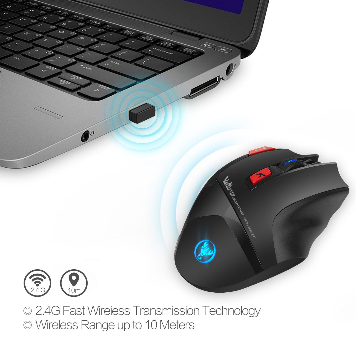 T88 Wireless Gaming Mouse With Seven Buttons And Seven Colors Use 1pcs Rechargeable 14500 3.7v Lithium Battery. Built-in Rechargeable Lithium Battery