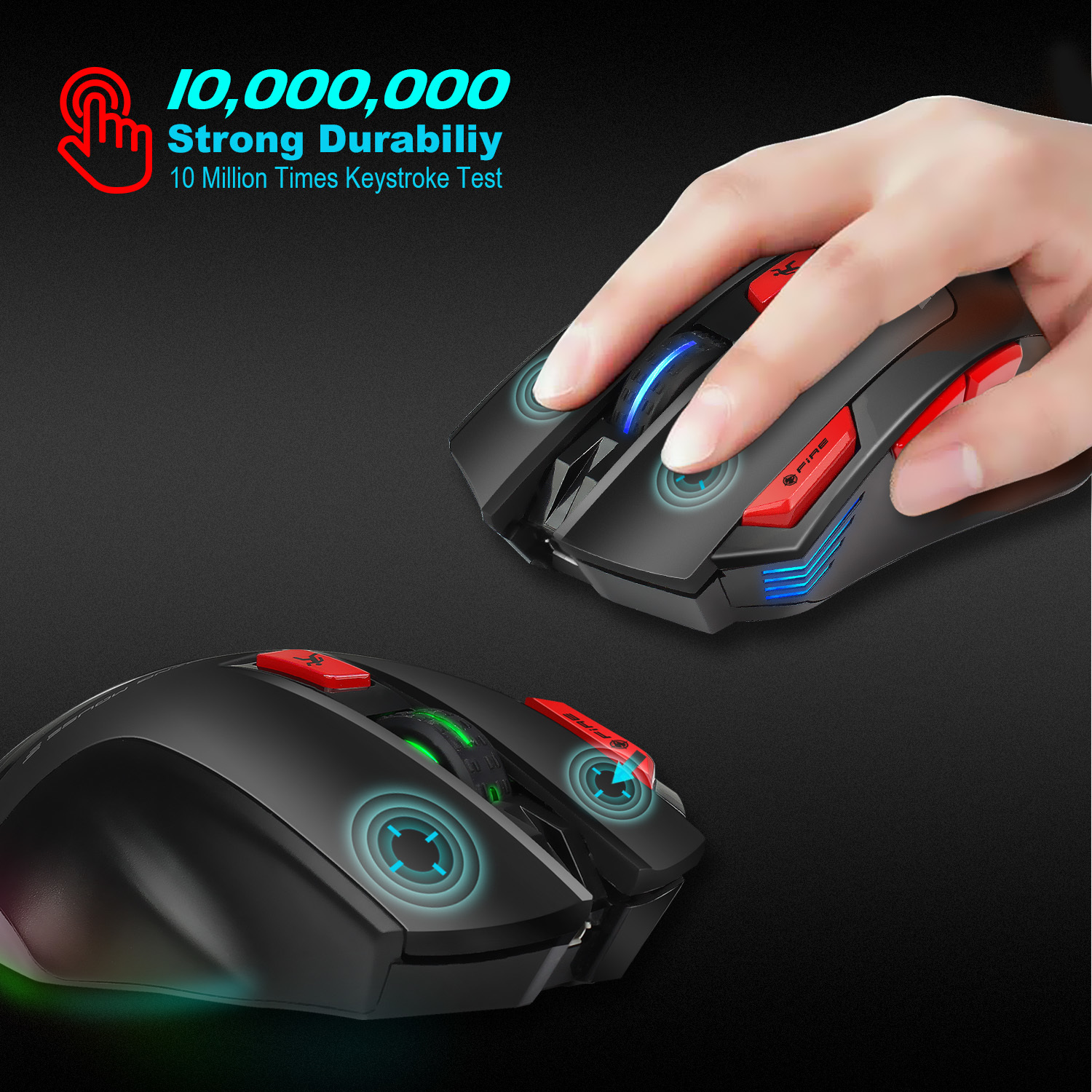 T88 Wireless Gaming Mouse With Seven Buttons And Seven Colors Use 1pcs Rechargeable 14500 3.7v Lithium Battery. Built-in Rechargeable Lithium Battery