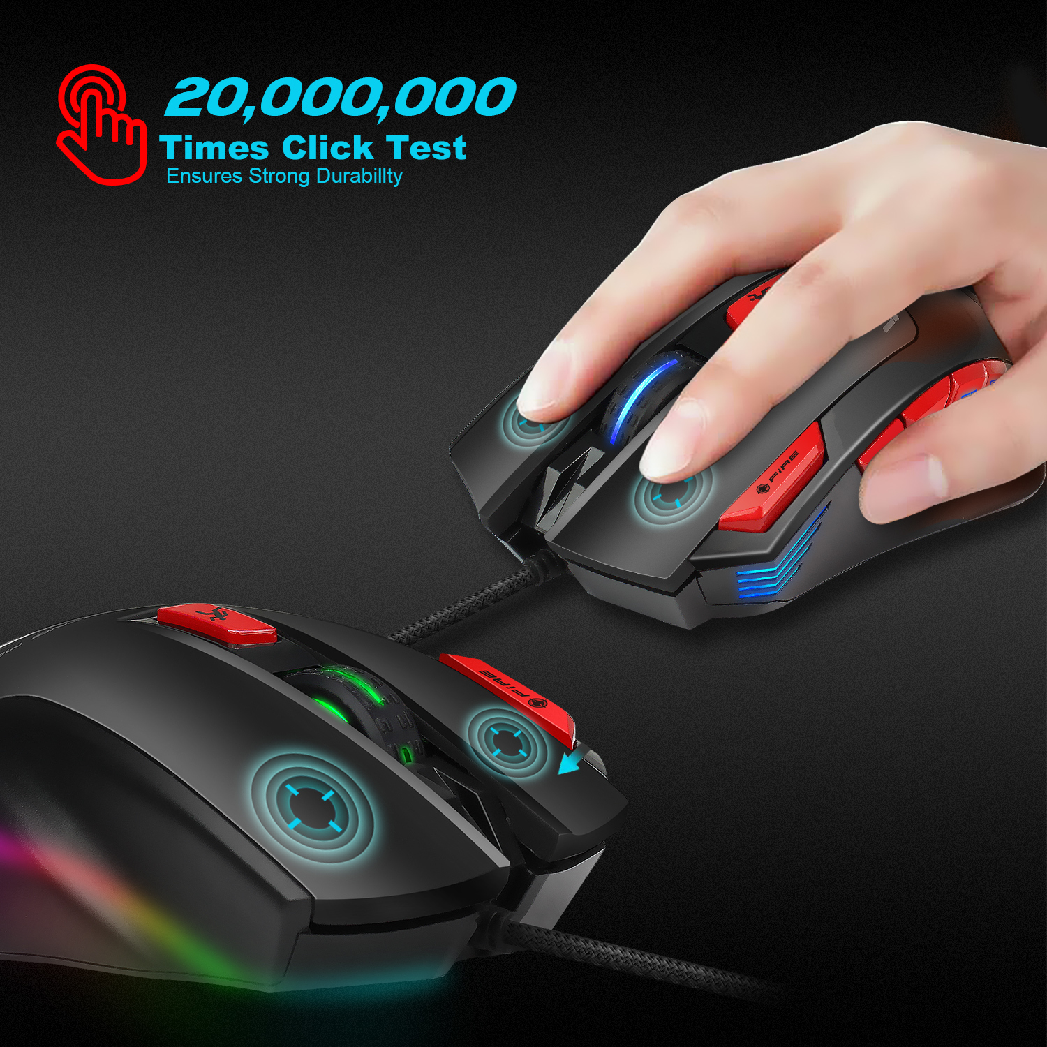 S800 Computer Mouse - Abs Material, 132x86x42mm Dimensions | 9 Programmable Keys, 6000 Dpi, 5 Rgb Light Modes
