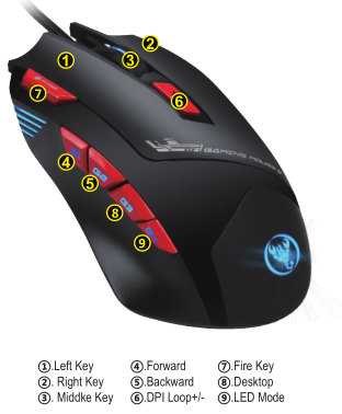 S800 Computer Mouse - Abs Material, 132x86x42mm Dimensions | 9 Programmable Keys, 6000 Dpi, 5 Rgb Light Modes