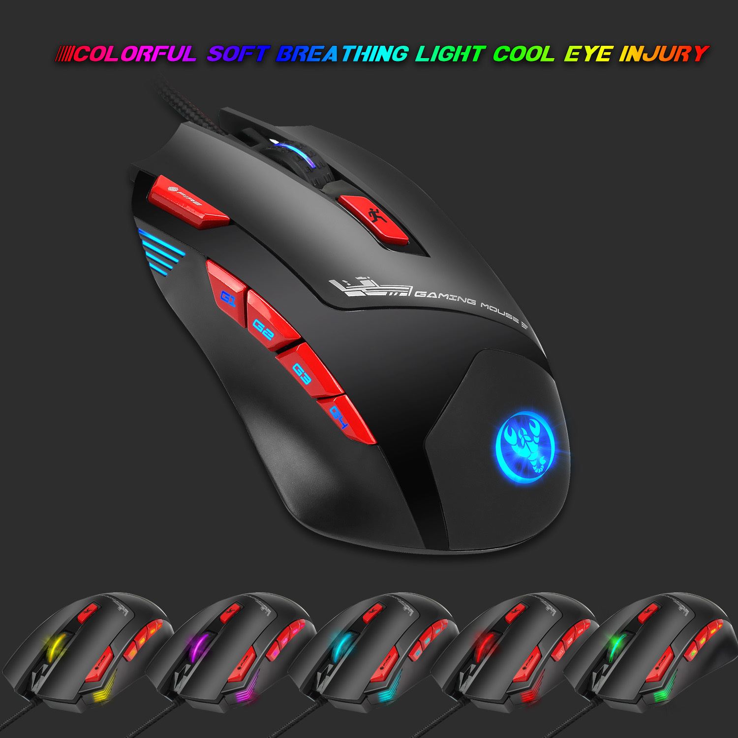 S800 Computer Mouse - Abs Material, 132x86x42mm Dimensions | 9 Programmable Keys, 6000 Dpi, 5 Rgb Light Modes