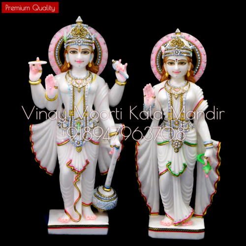 Washable Makrana Marble Vishnu Laxmi Idol
