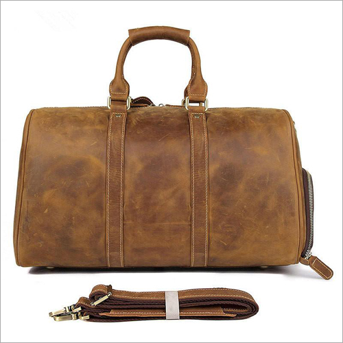 Leather Travel Bag - Brown Leather, Zip Closure | Unisex Handle Bag, Plain Design