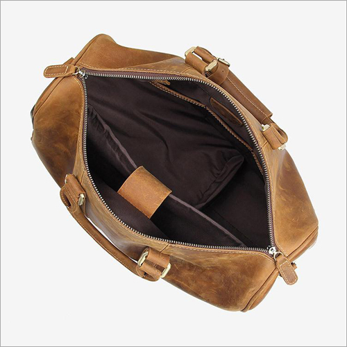 Leather Travel Bag - Brown Leather, Zip Closure | Unisex Handle Bag, Plain Design