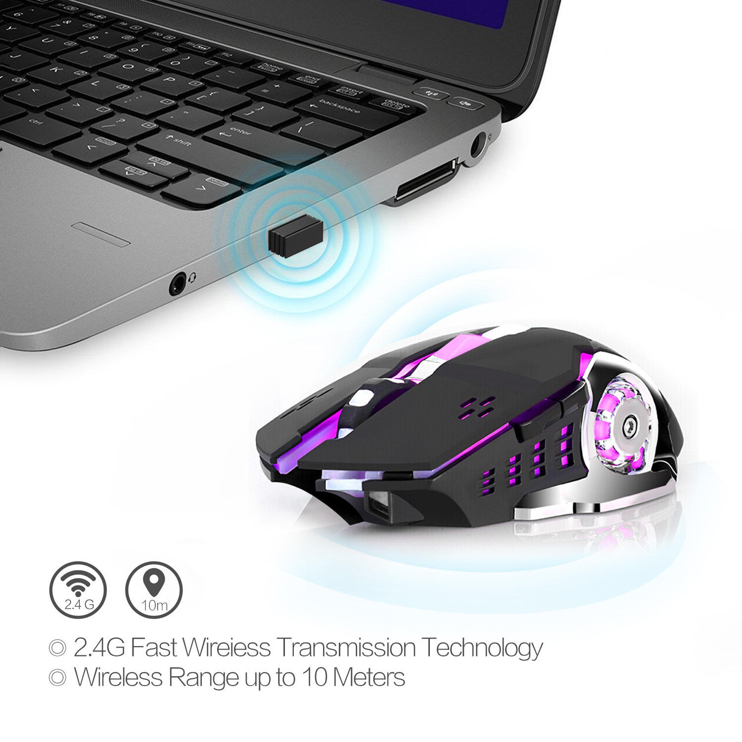M70 Wireless Gaming Mouse, Ergonomic Surface To Reduce Hand Fatigue Built-in Rechargeable Battery Capacity Can Reach 600 Ma.