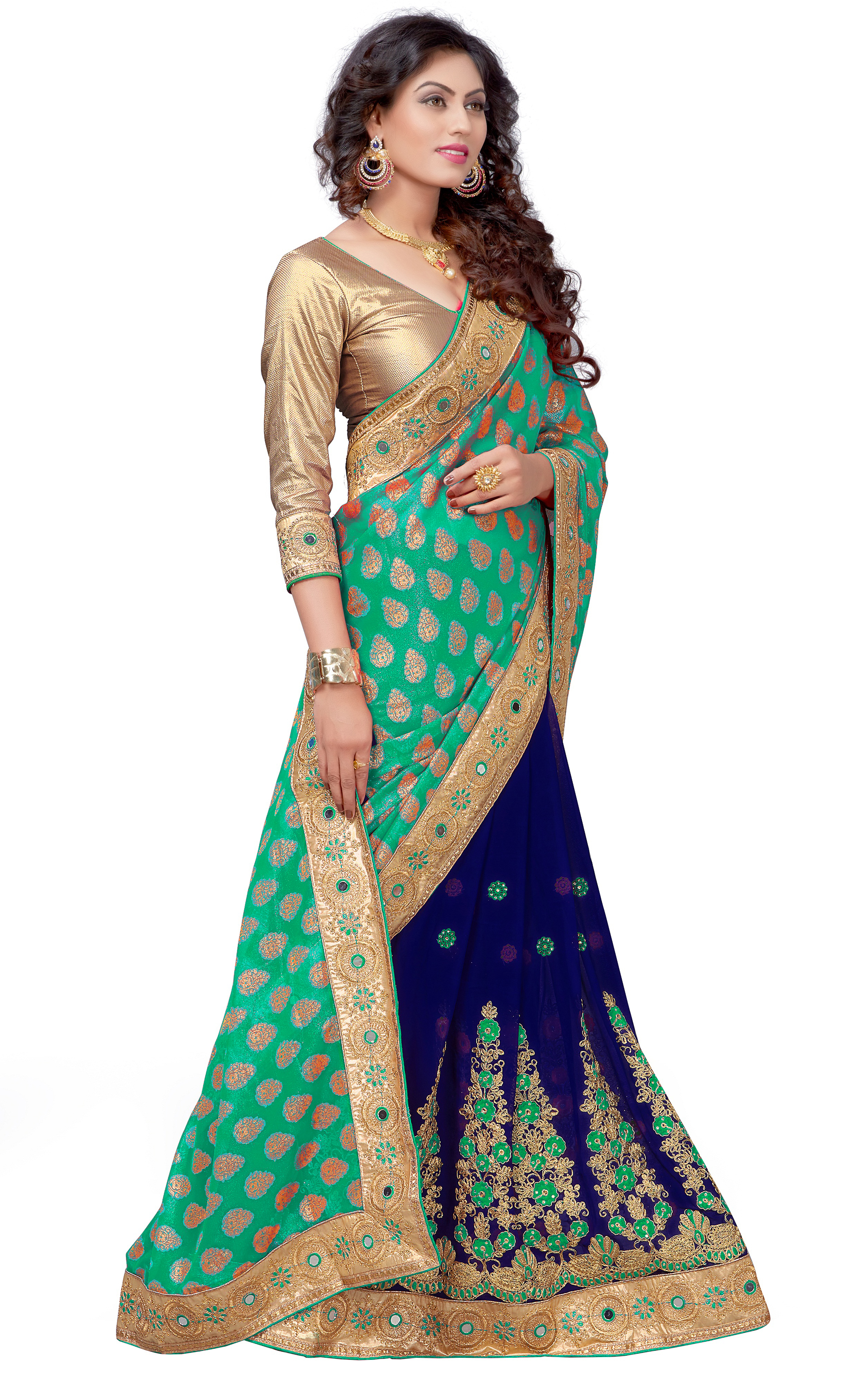 Multicolor Brasso & Georgette Embroidered Saree Collection