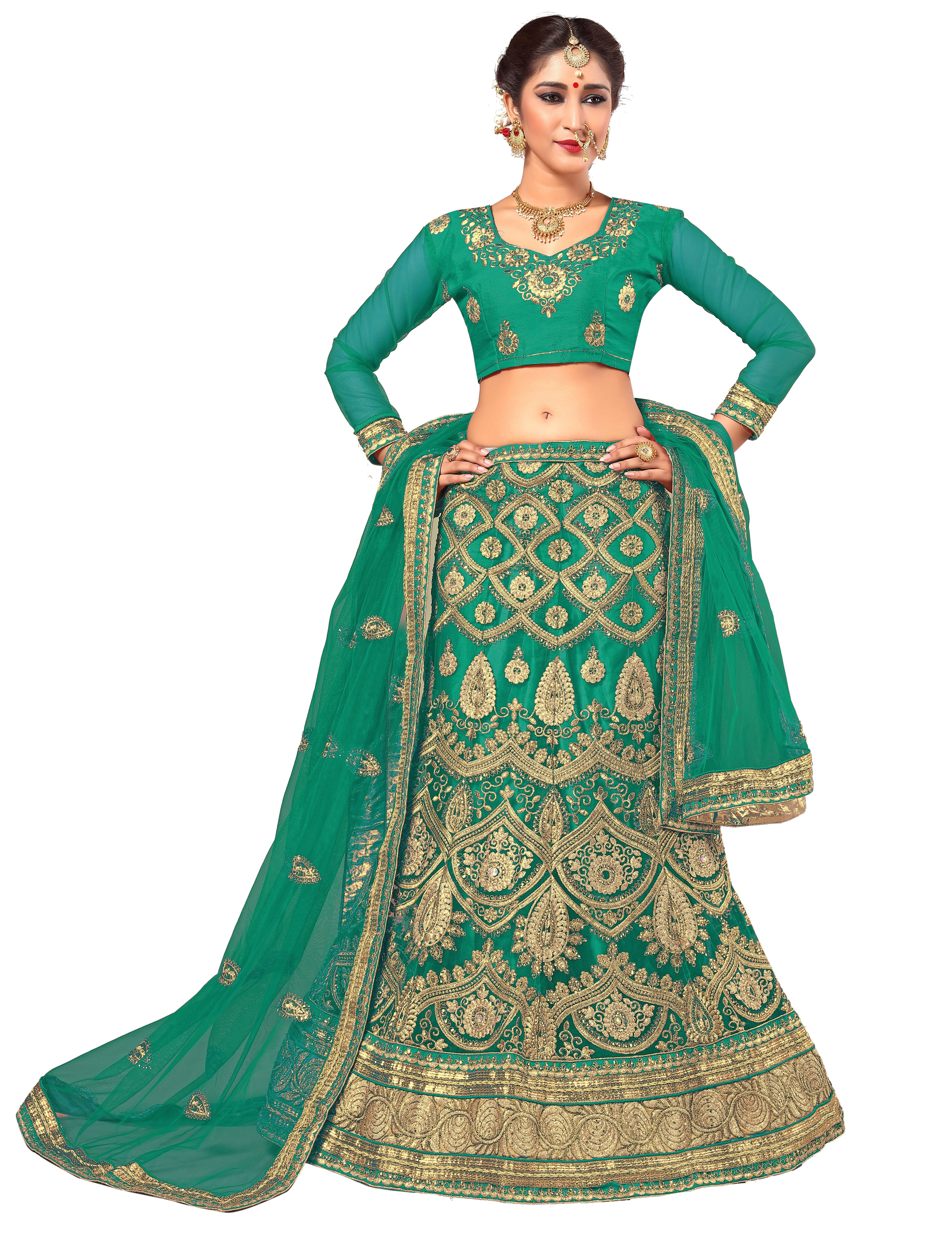 Orange Embroidered Semi Stitched Wedding Lehenga Choli