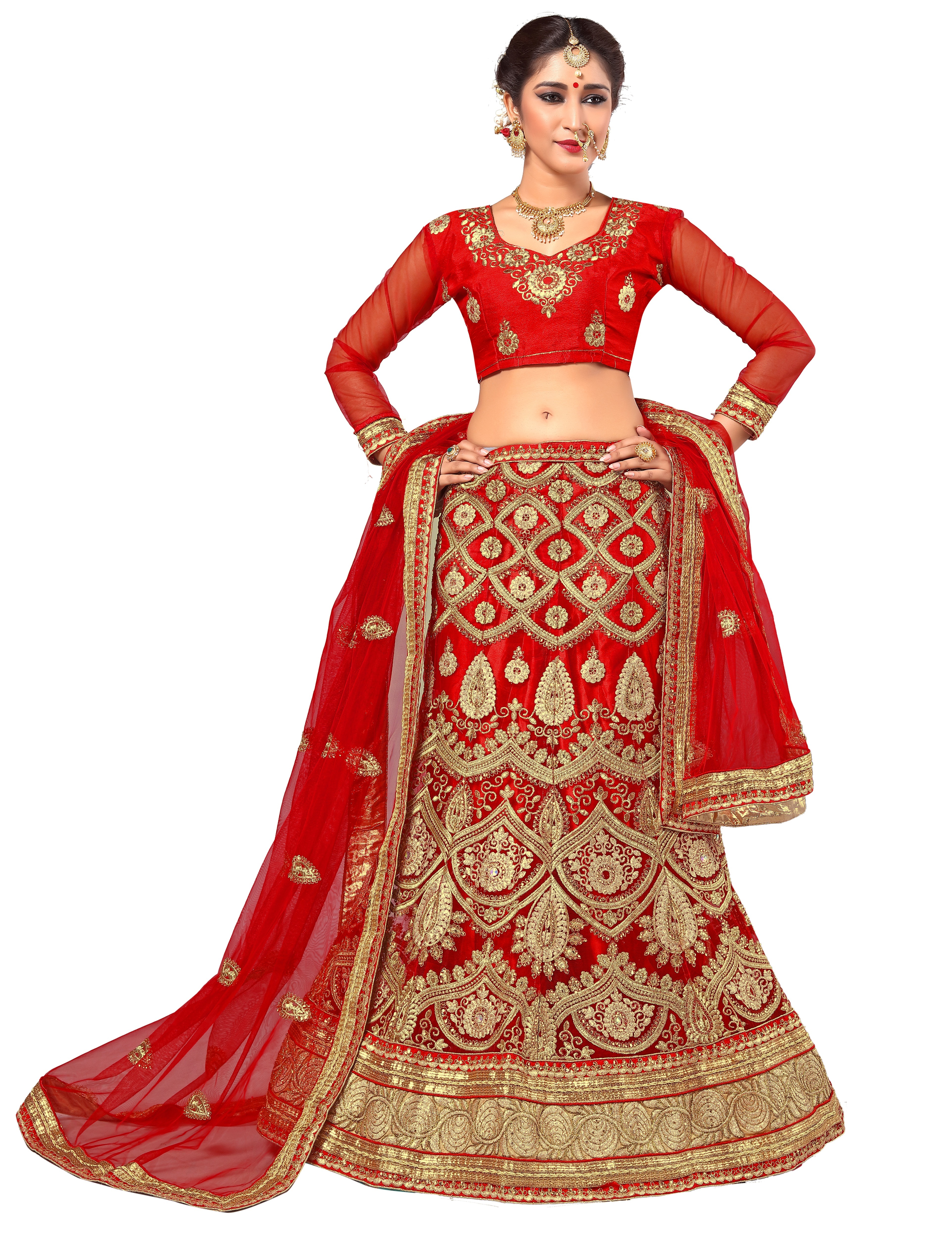 Orange Embroidered Semi Stitched Wedding Lehenga Choli