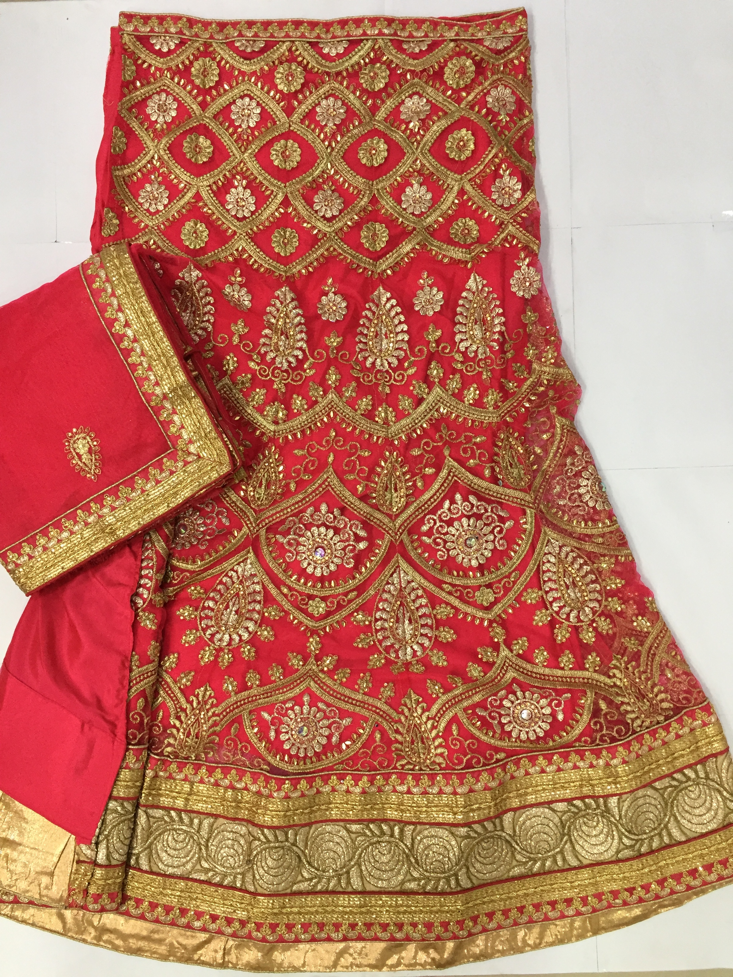 Orange Embroidered Semi Stitched Wedding Lehenga Choli