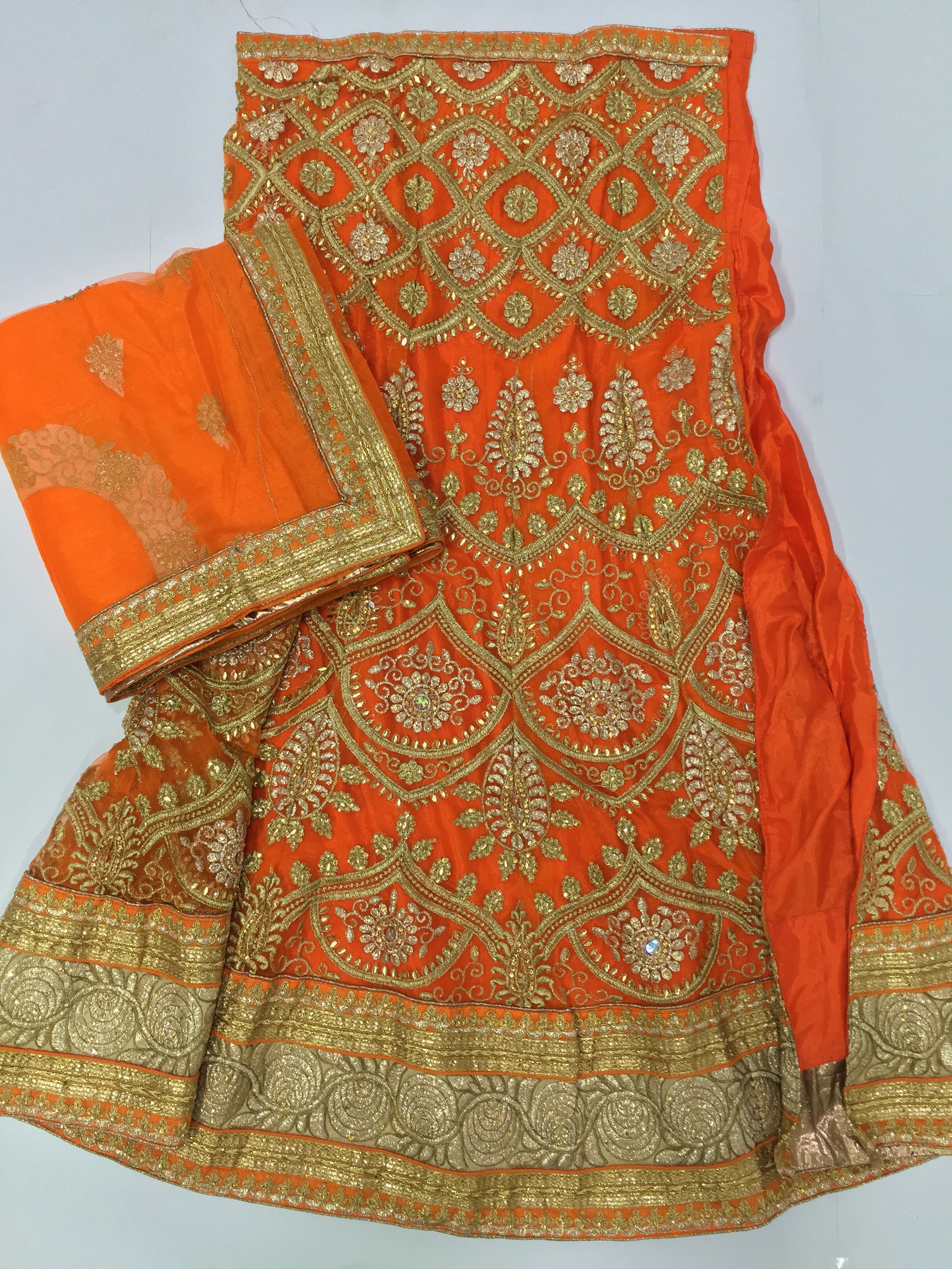 Orange Embroidered Semi Stitched Wedding Lehenga Choli