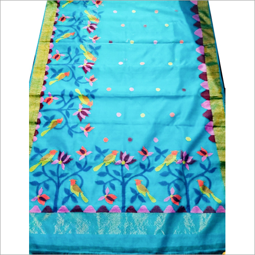 Cotton Silk Rasum Moslin Jamdalni Saree Royel Blue