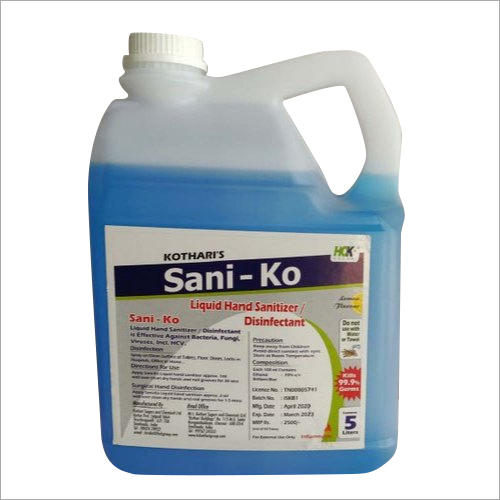70 Percent Saniko Liquid Hand Sanitizer - 5 Litre Jerrycan | Non Sticky, Portable, Anti Allergic, Ideal for Hospitals, Clinics, and Households
