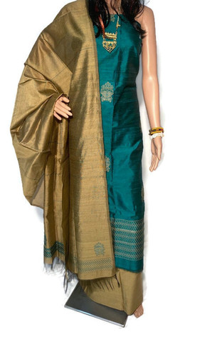 इंडियन प्योर डुपियन रॉ सिल्क फुल सूट सेट 2.5 मीटर प्रत्येक का।