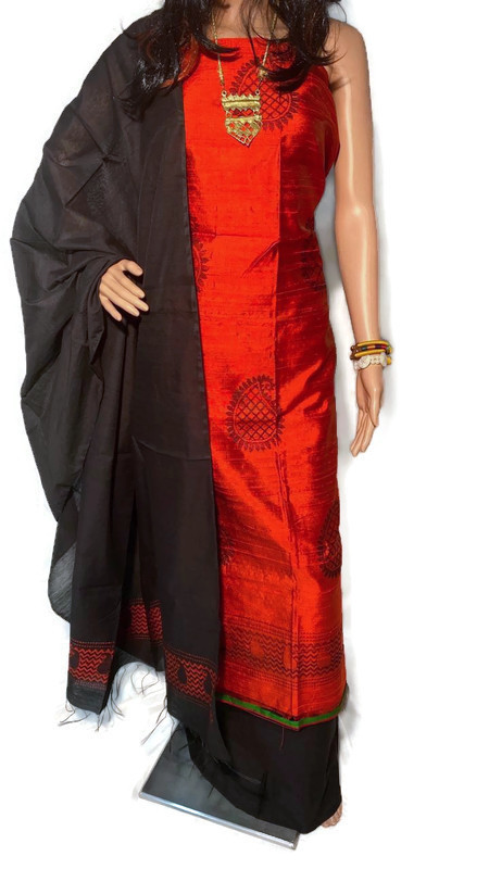 Pure Dupion Raw Silk Full Suit Set 2.5 Mtrs Each - Traditional Ethnic Indian Dress, Plain Silk Design For All Seasons, Autumn To Winter
