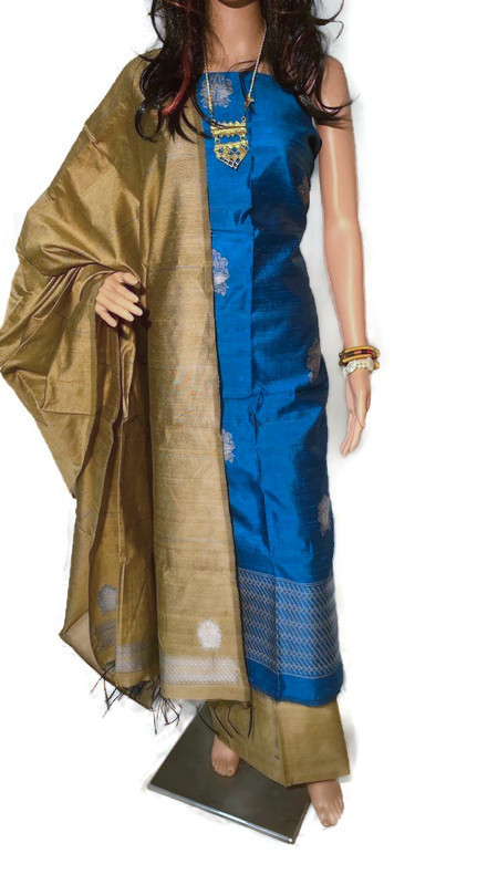 Pure Dupion Raw Silk Full Suit Set 2.5 Mtrs Each - Traditional Ethnic Indian Dress, Plain Silk Design For All Seasons, Autumn To Winter