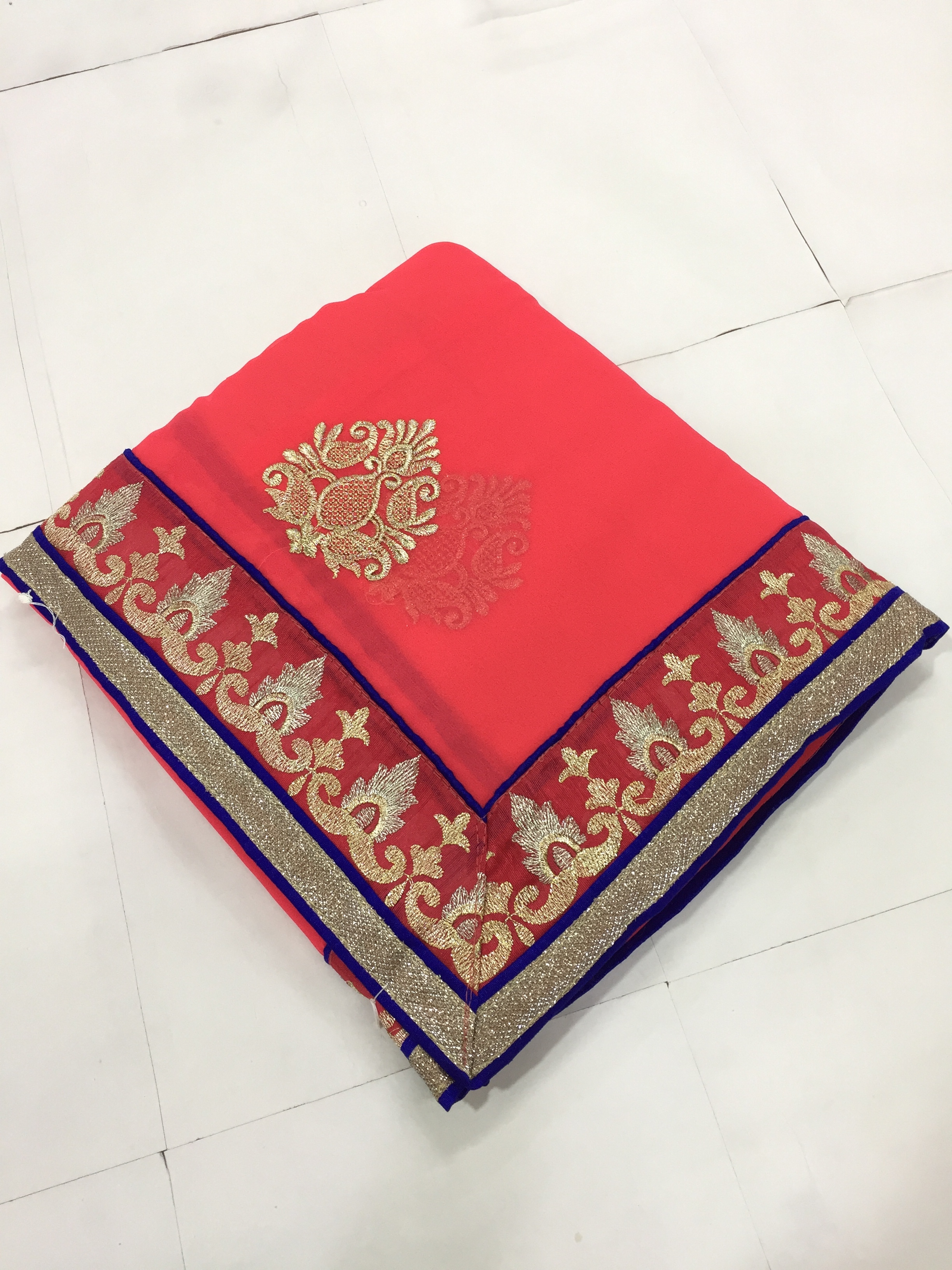 Georgette & Rasal Net Embroidery Saree - 5.5 Mtrs Length, Black & Blue Options | Festive Occasion, Bollywood Style, Stone Work Embellishments