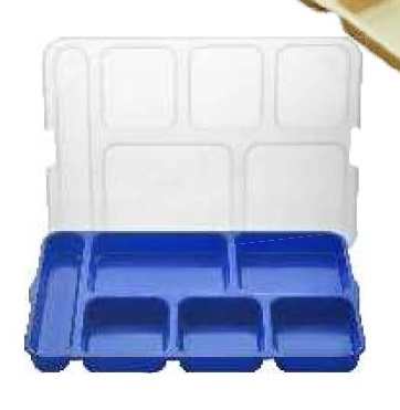 Blue Fast Food Tray Cafeteria 6 Compartment With Transparent Lid 14 X 10 X 2
