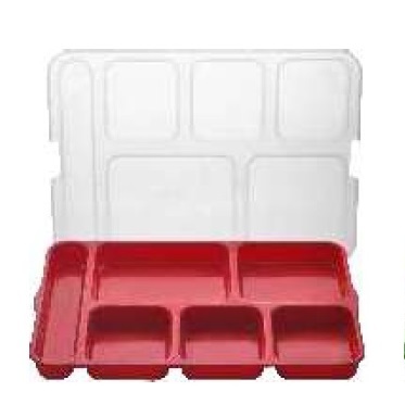 Blue Fast Food Tray Cafeteria 6 Compartment With Transparent Lid 14 X 10 X 2