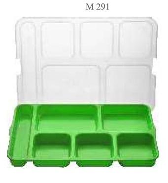 Blue Fast Food Tray Cafeteria 6 Compartment With Transparent Lid 14 X 10 X 2