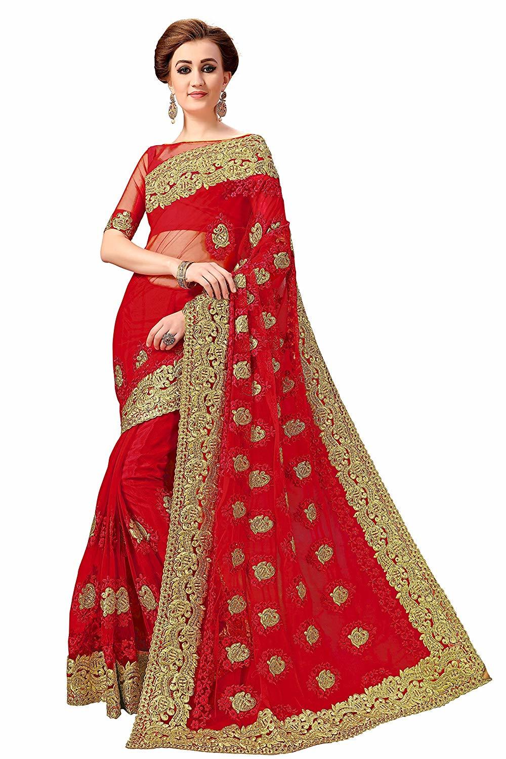Pink Heavy Embroidered Net Saree Collection