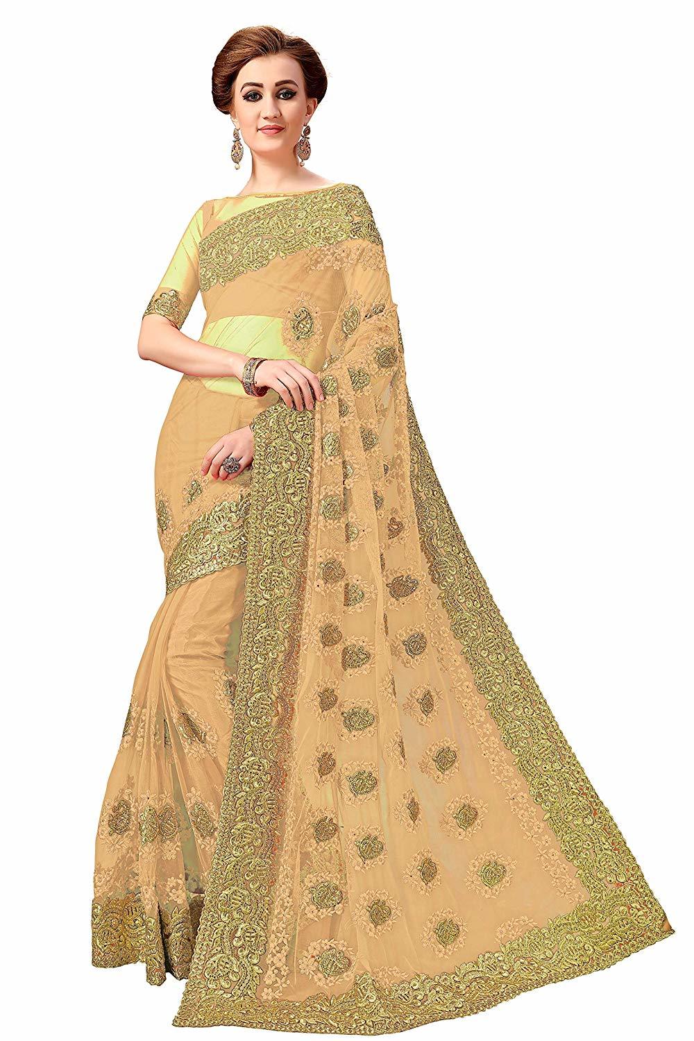 Pink Heavy Embroidered Net Saree Collection