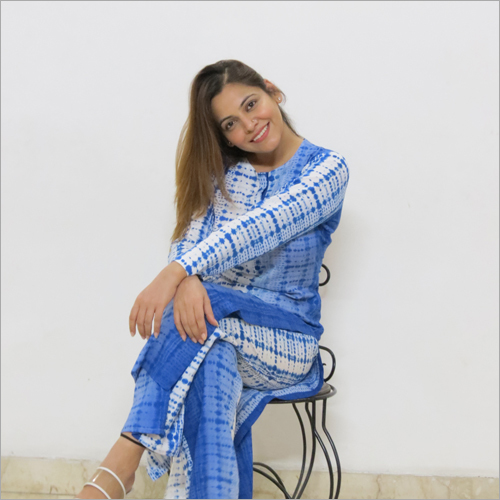 Blue-white Ladies Designer Suit