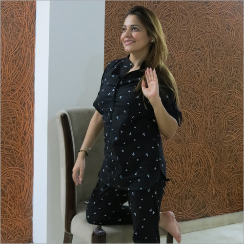 Cotton Ladies Black Night Suit