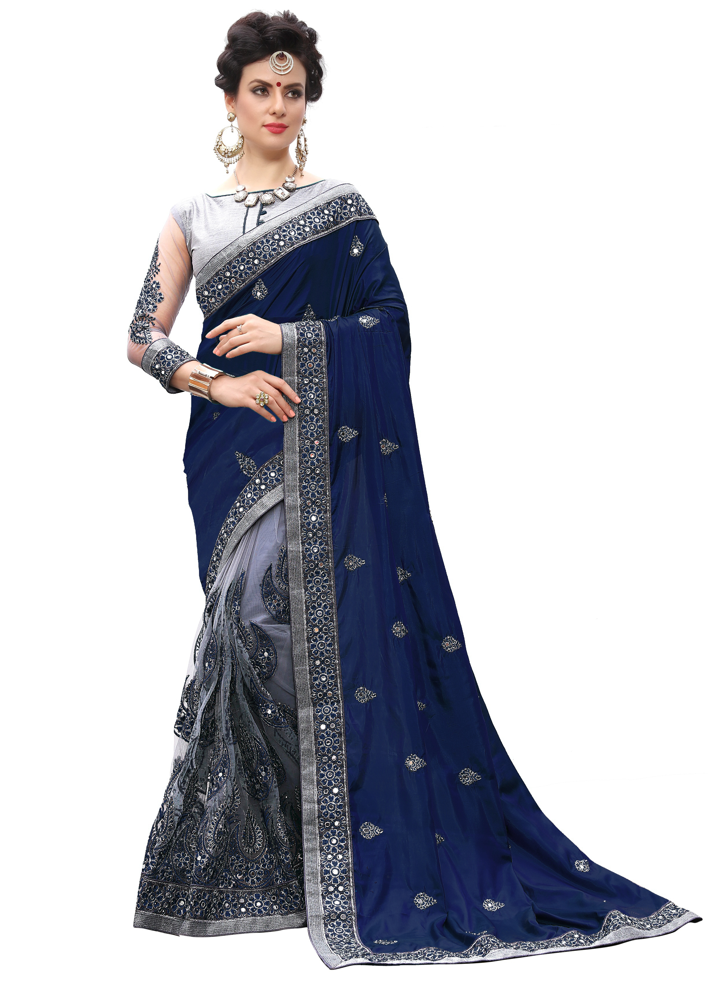 Red Designer Embroidered Lycra Saree Collection