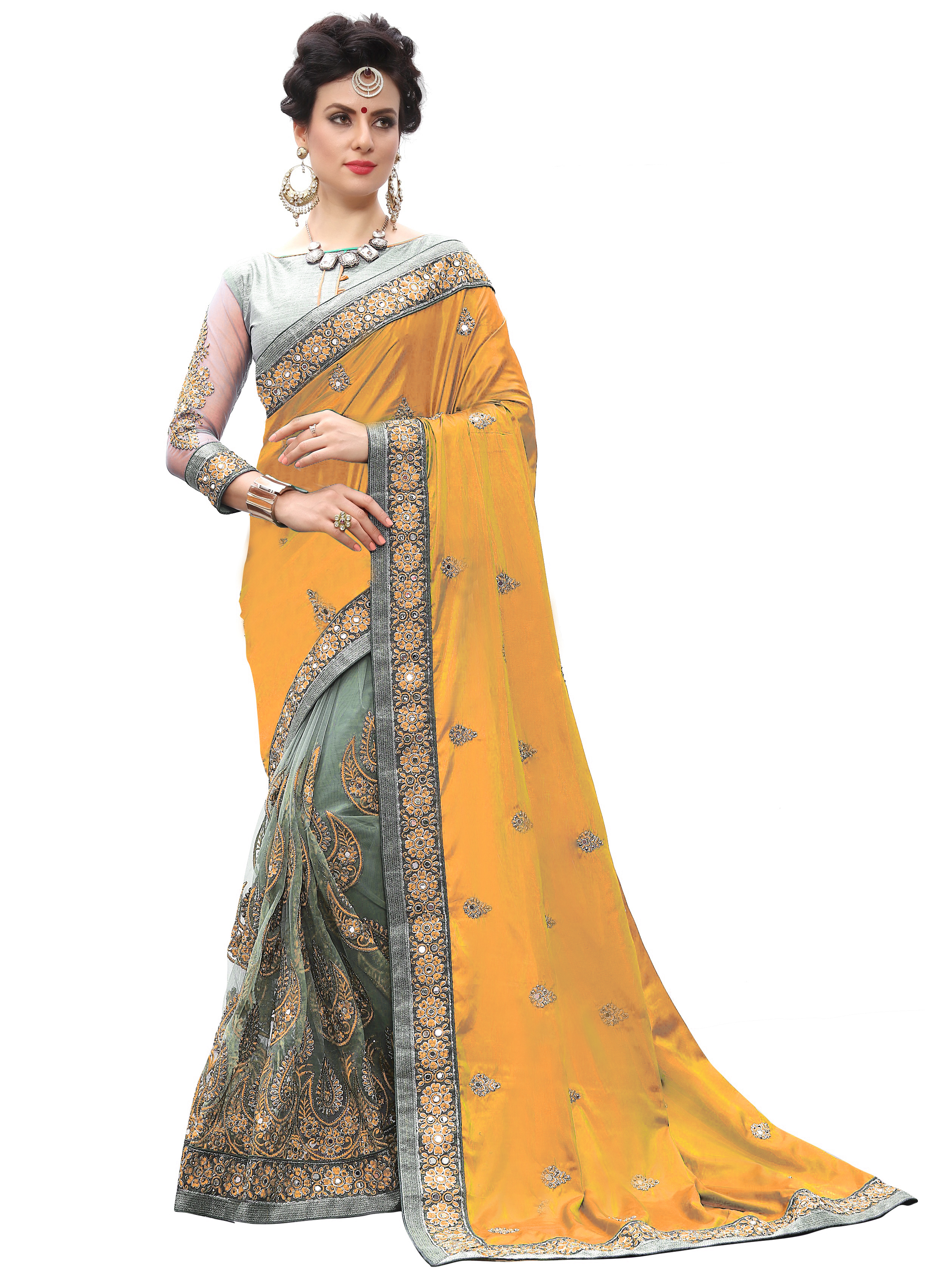 Red Designer Embroidered Lycra Saree Collection