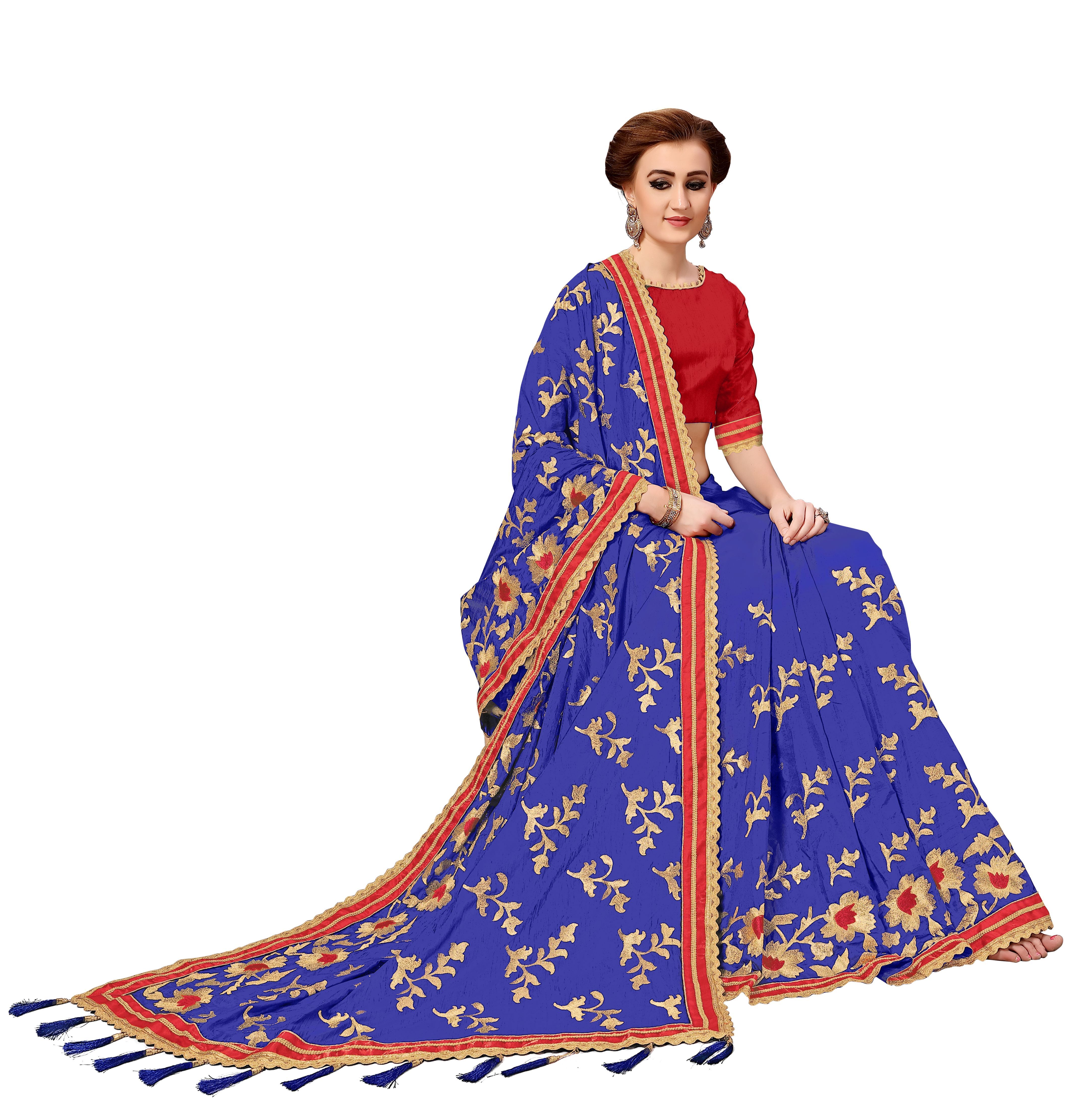 Blue Silk Embroidered With Tassels Saree Collection