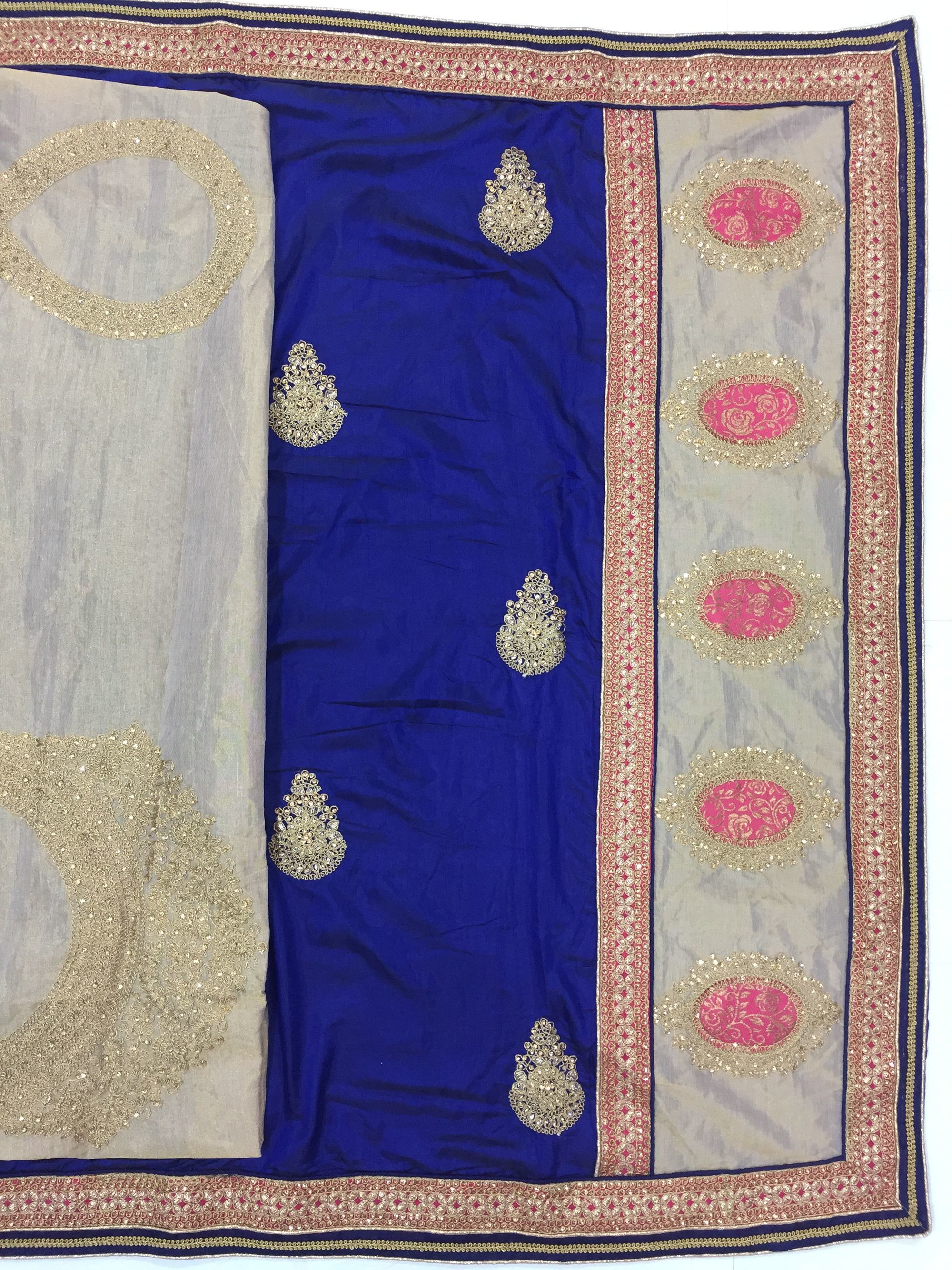 Red And Golden And Blue Fancy Embroidered Silk Saree Collection