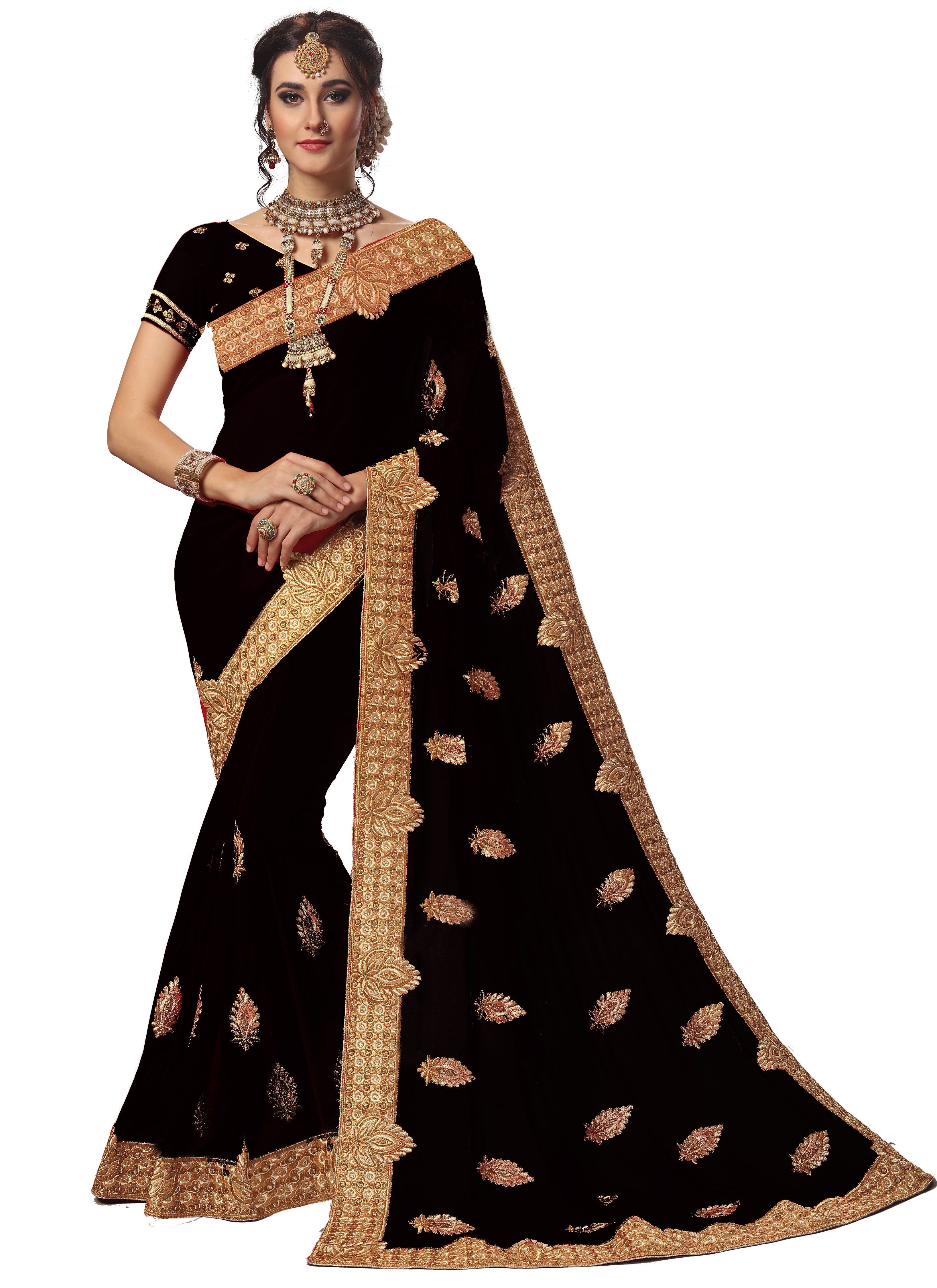 Green Geometric Embroidered Georgette Saree Collection
