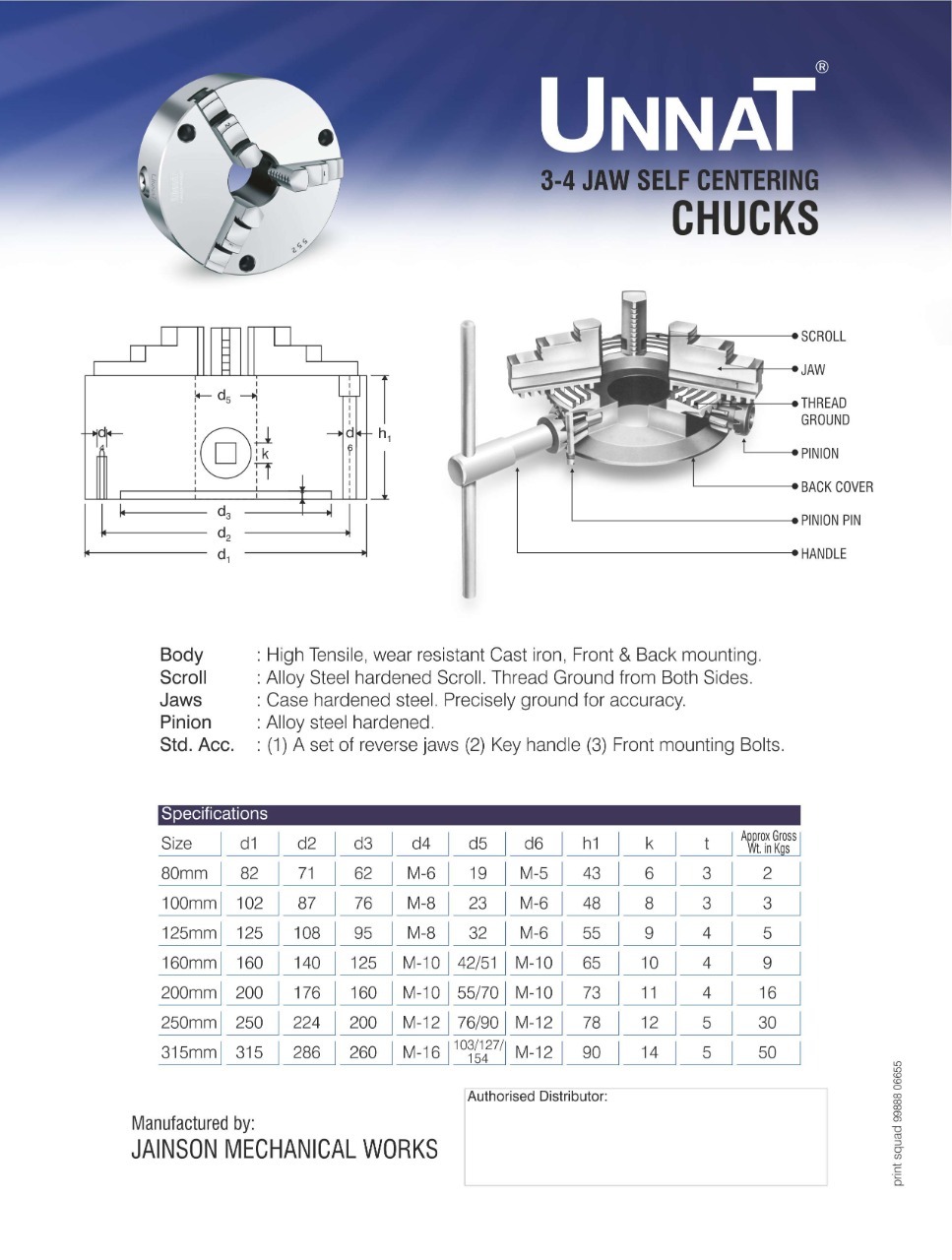 Unnat 3 Jaw Self Centering Chucks