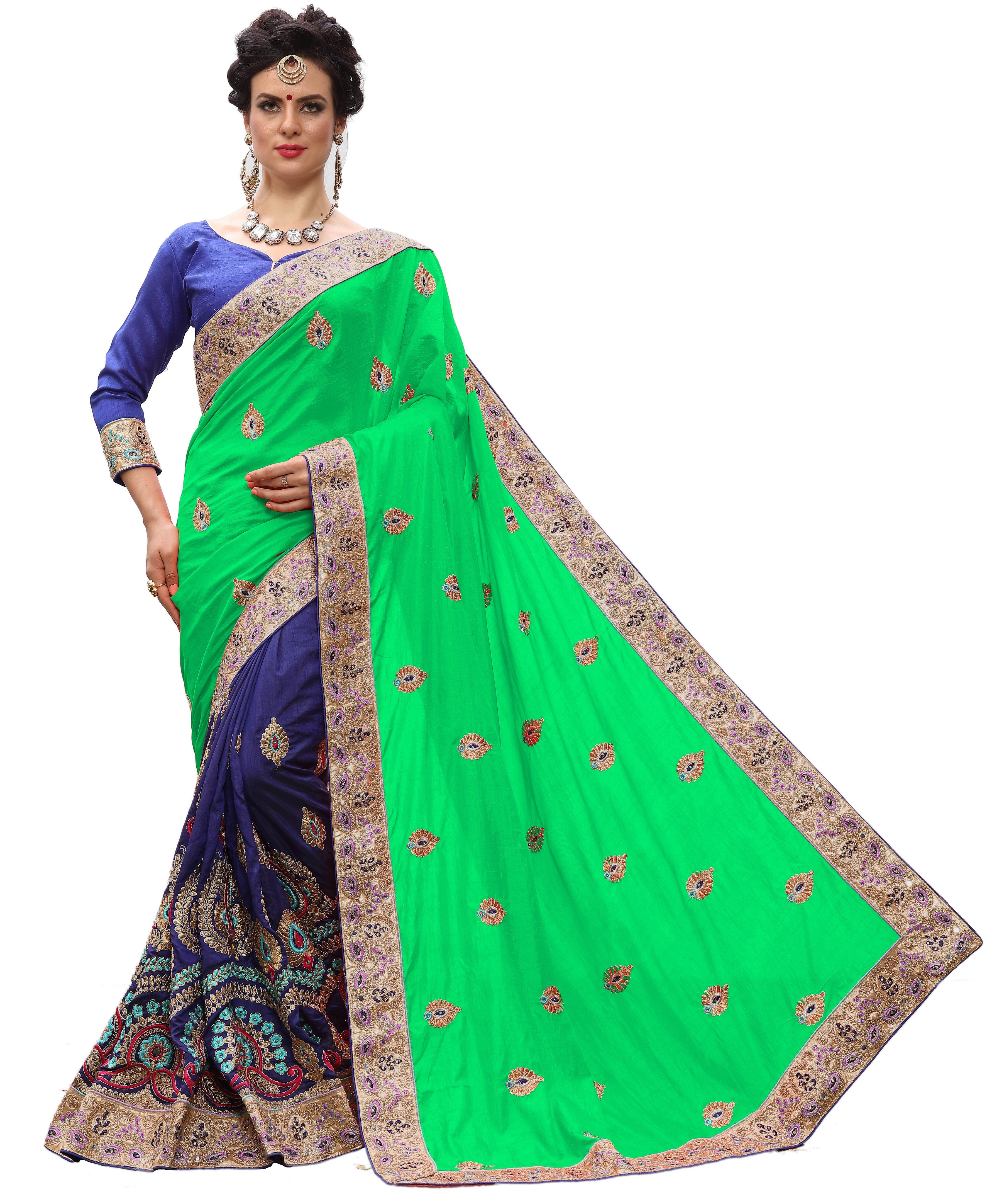 Orange And Blue And Red Parrot And Pink Traditional Embroidered Saree Collection