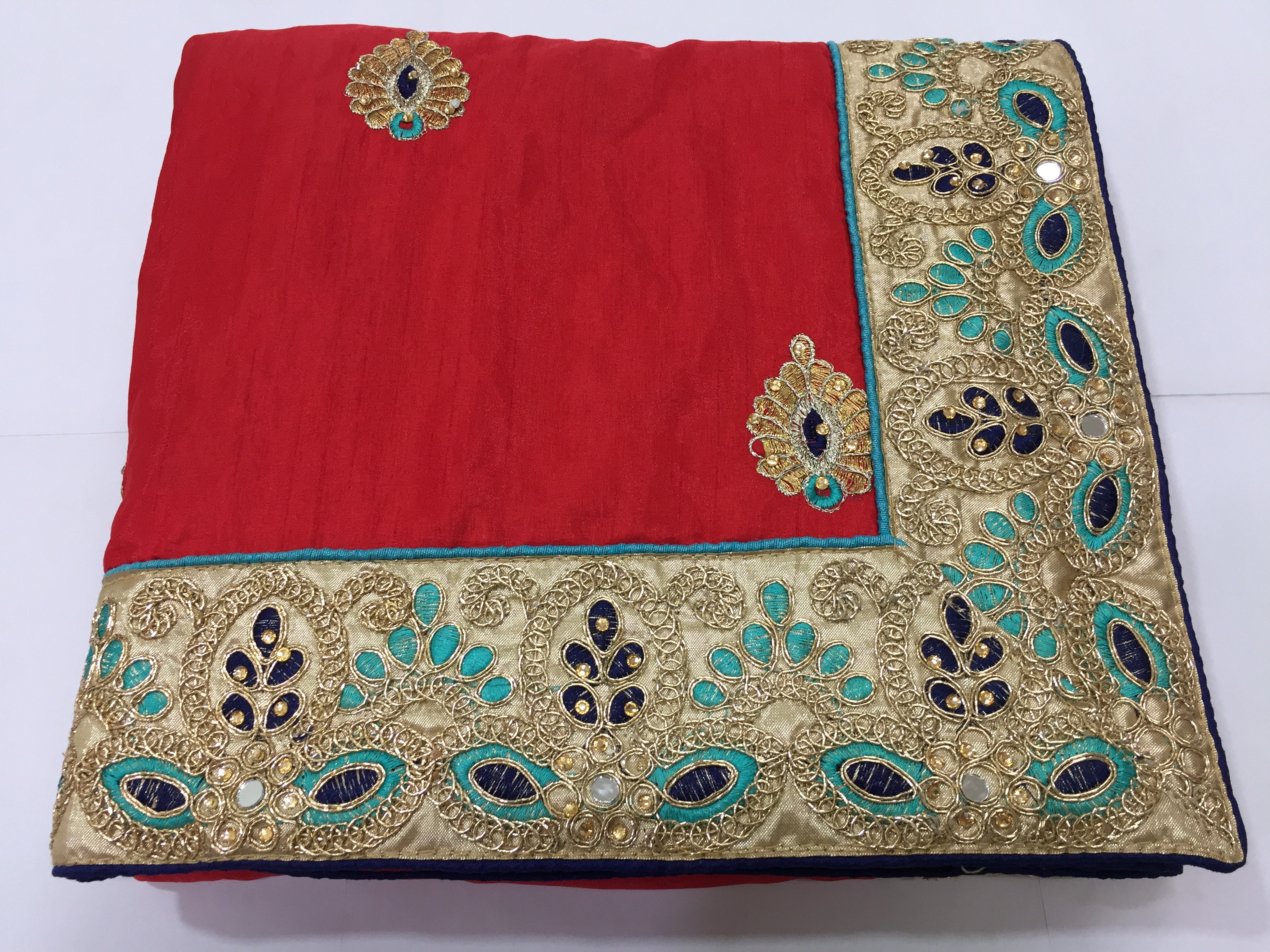 Orange And Blue And Red Parrot And Pink Traditional Embroidered Saree Collection