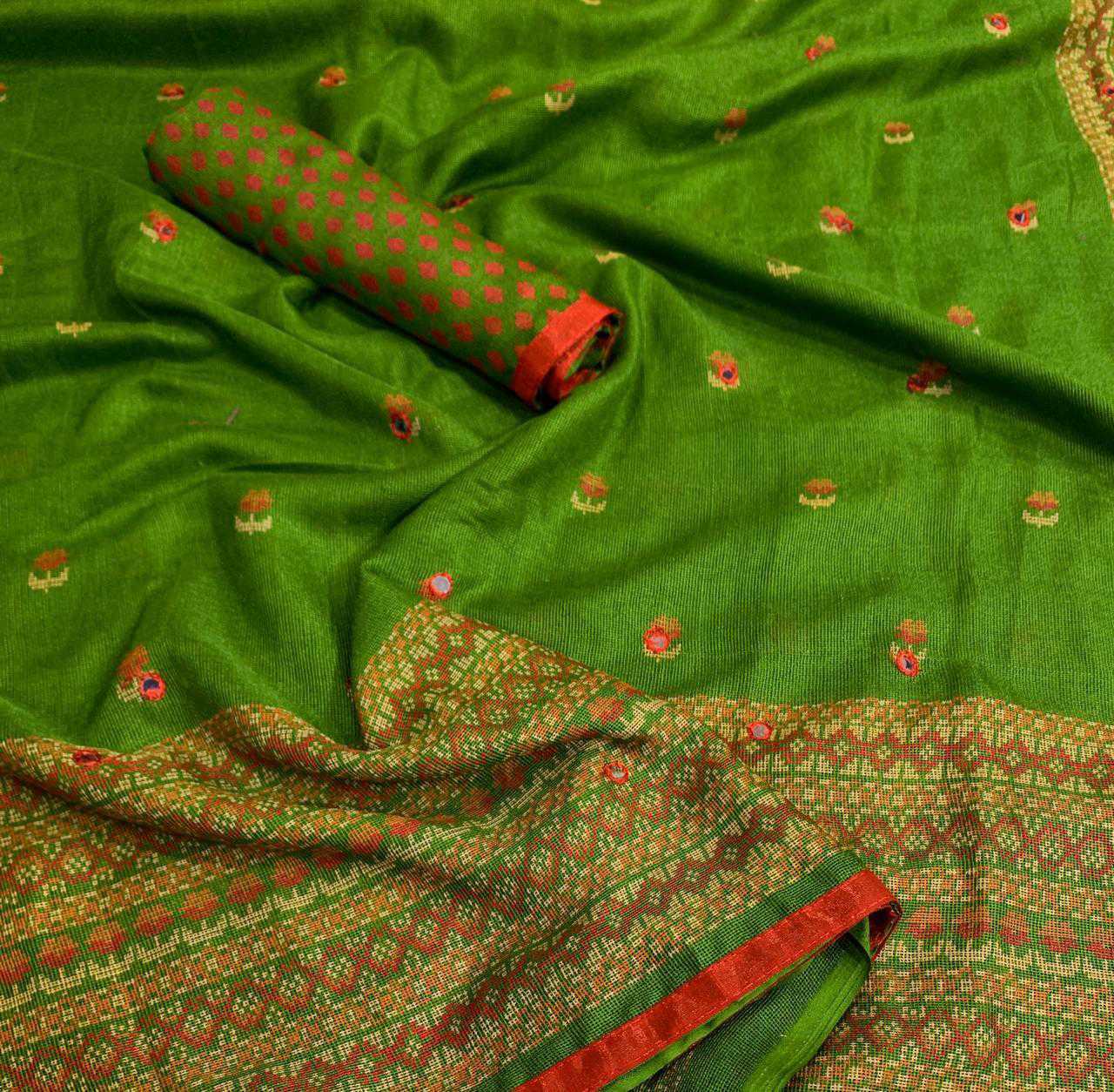 Linen Jute Saree - Cotton Silk Fabric, Traditional Occasion With Exquisite Mirror Work