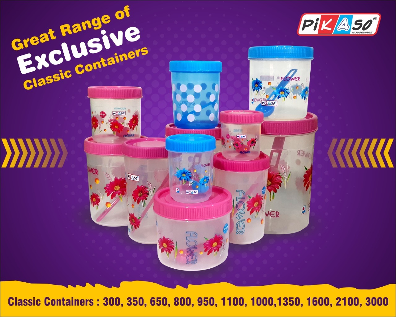 Polka 1350 Container (3 Pc Set) - Polypropylene, 125x125x140 Mm, Pink & Blue | Leak Proof, Air Tight, Food Container, Healthy & Non-toxic