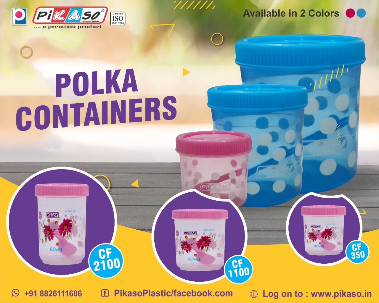 Polka 2100 Container (3 Pc Set) - Polypropylene, 125x125x200 Mm, Pink & Blue | Airtight, Leak Proof, Nontoxic Design, Round Kitchen Storage