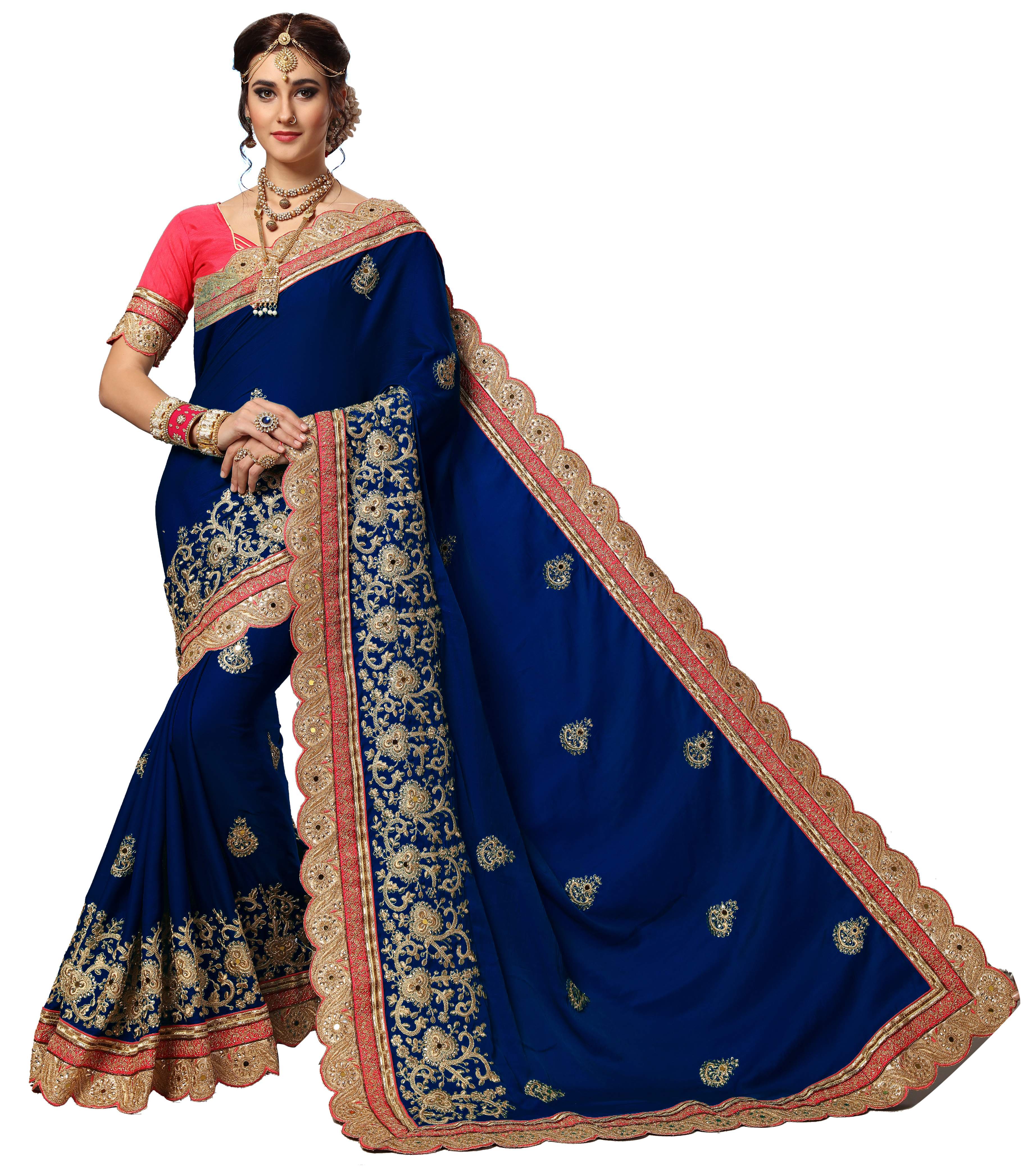 Available In All Colors Embroidery With Mirror Work Saree Collection