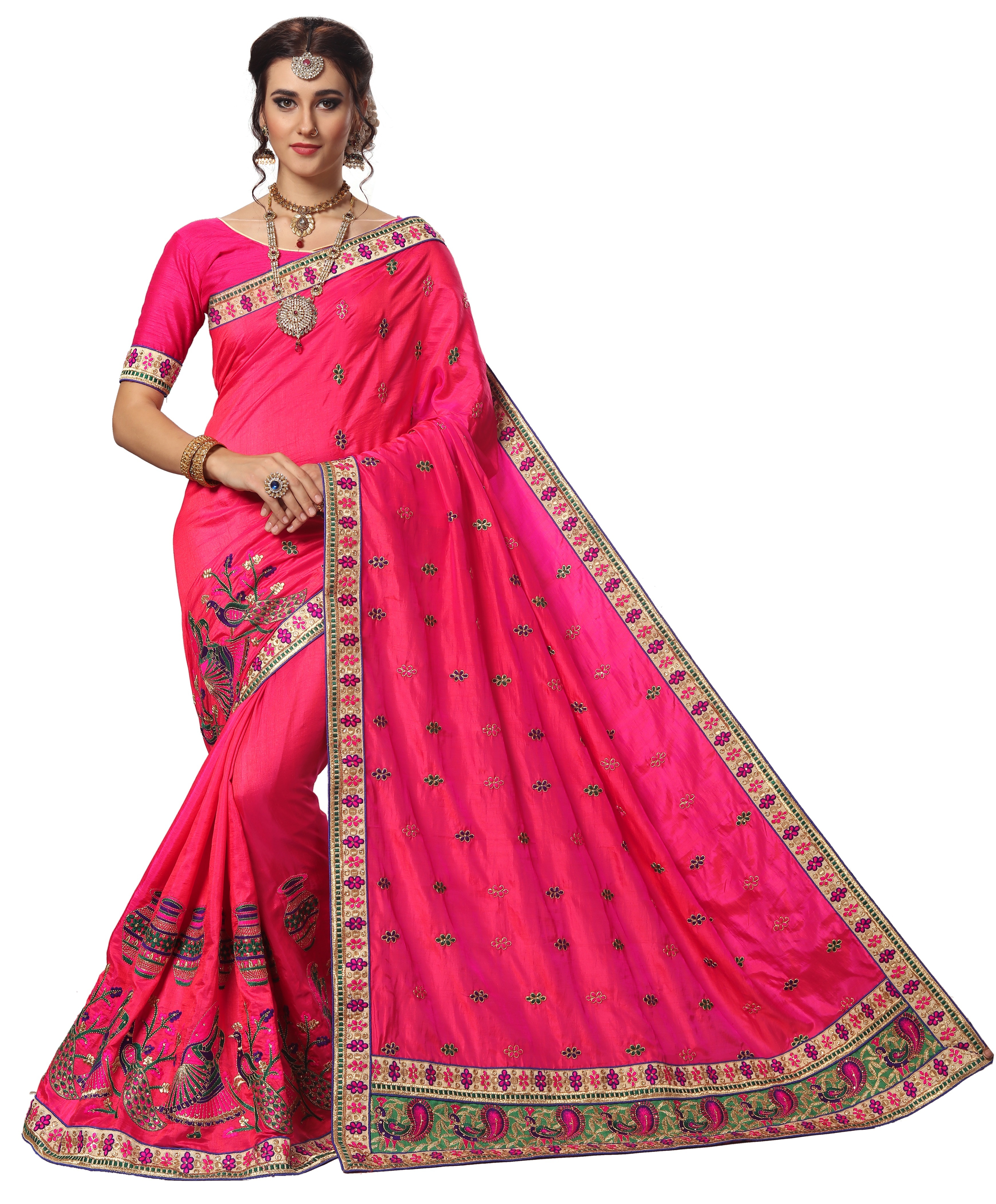 Fancy Silk Embroidered Saree - Royal Blue Silk, 5.50 Mtr Length, 0.80 Mtr Blouse | Heavy Resam Embroidery, Ideal For Festive, Party & Wedding Occasions