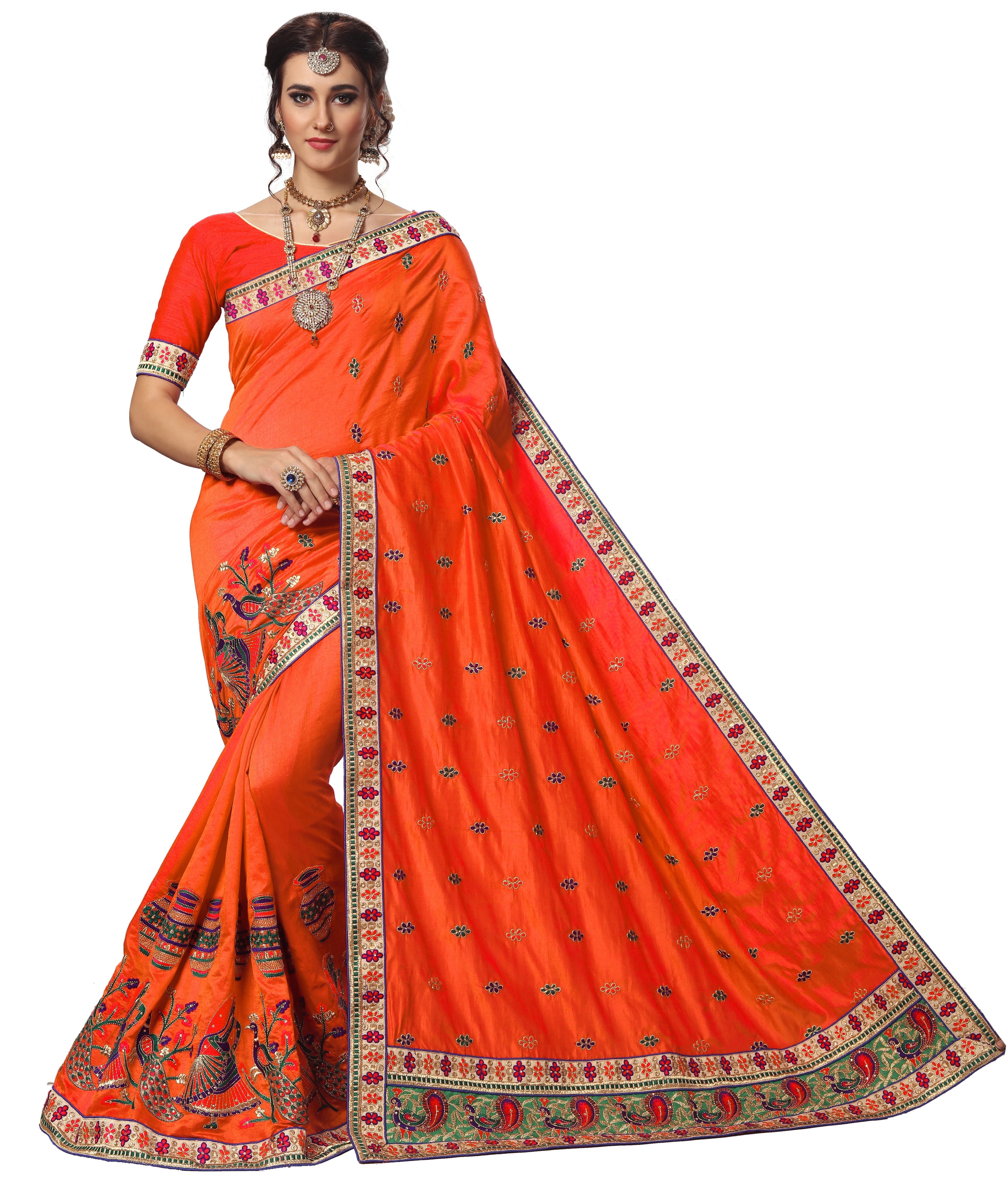 Fancy Silk Embroidered Saree - Royal Blue Silk, 5.50 Mtr Length, 0.80 Mtr Blouse | Heavy Resam Embroidery, Ideal For Festive, Party & Wedding Occasions