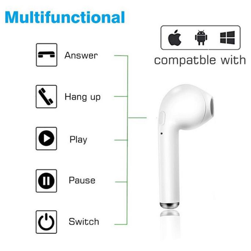 White Wireless Bluetooth Earphones I7s