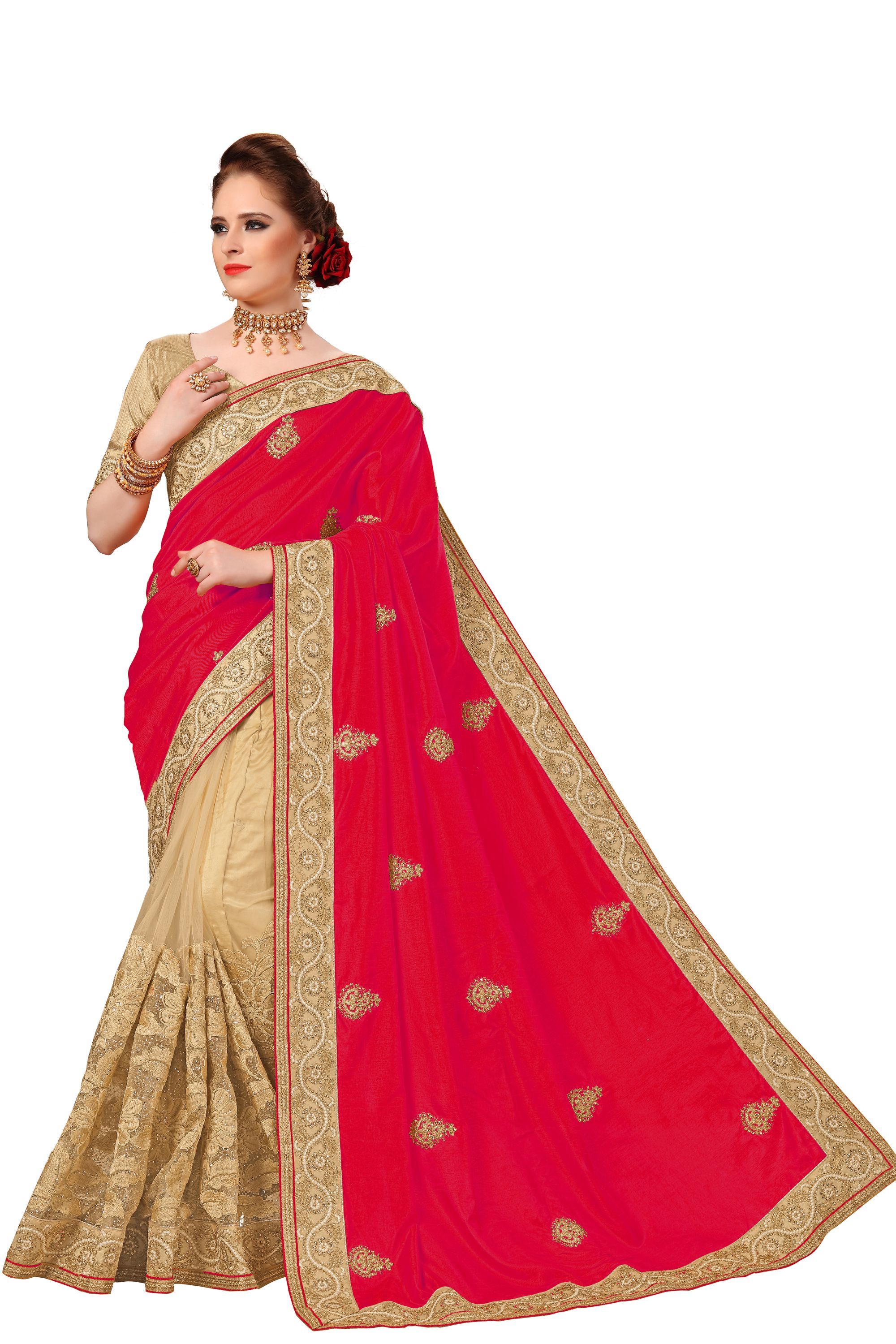 Pink Heavy Embroidery Silk Net Saree Collection