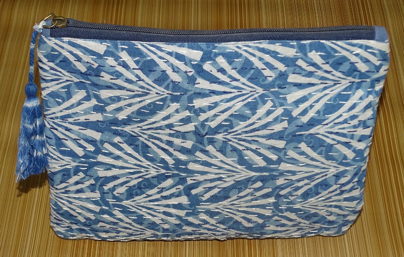 New Indigo Dari Pouch - 100% Cotton, 10x12 Inches, Blue | Zipper Closure, Square Shape, Printed Design, Customizable For Women
