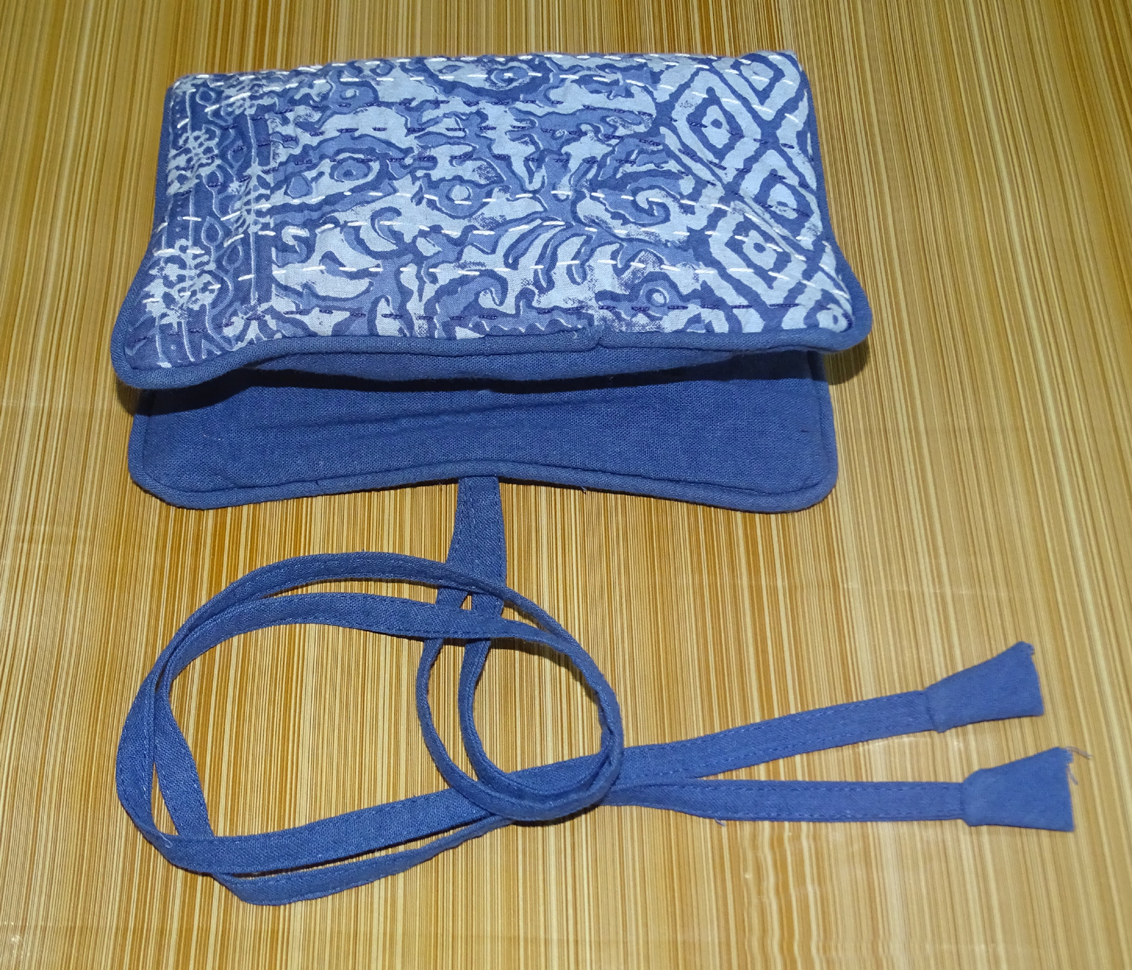 New Indigo Dari Pouch - 100% Cotton, 10x12 Inches, Blue | Zipper Closure, Square Shape, Printed Design, Customizable For Women