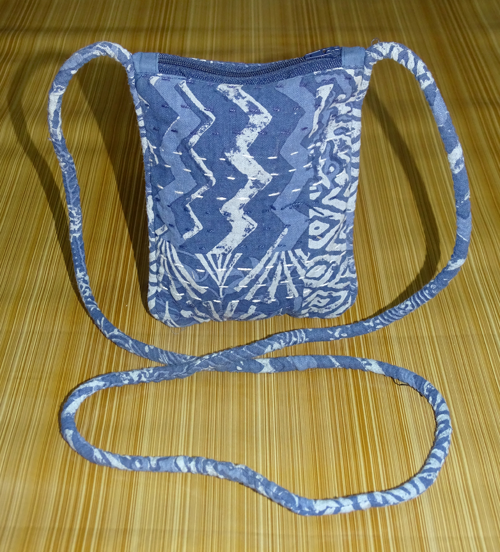 New Indigo Dari Pouch - 100% Cotton, 10x12 Inches, Blue | Zipper Closure, Square Shape, Printed Design, Customizable For Women